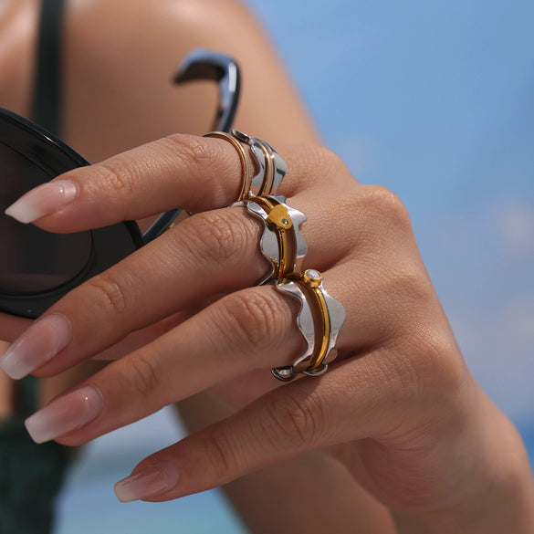 Wholesale Stainless Steel Geometric Multilayer Layered Ring With Electroplating For Women