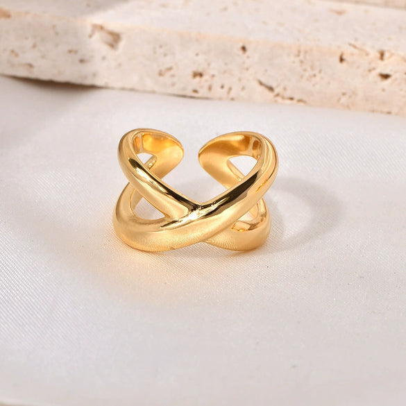 Wholesale Stainless Steel Geometric Multilayer Winding Cross Open Ring Electroplated Jewelry Unisex