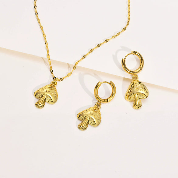 Wholesale Stainless Steel Geometric Mushroom Women's Earrings And Necklace With Electroplating