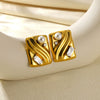 Wholesale Stainless Steel Geometric Natural Pearl Earrings 18K Gold Plated