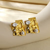 Wholesale Stainless Steel Geometric Natural Pearl Earrings 18K Gold Plated