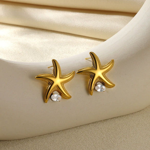 Wholesale Stainless Steel Geometric Natural Pearl Earrings 18K Gold Plated