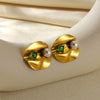Wholesale Stainless Steel Geometric Natural Pearl Earrings 18K Gold Plated