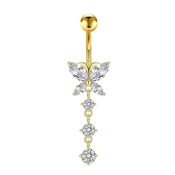 Wholesale Stainless Steel Geometric Navel Ring With Butterfly Zircon And Electroplating Treatment