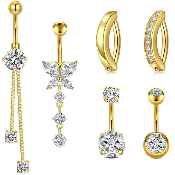Wholesale Stainless Steel Geometric Navel Ring With Butterfly Zircon And Electroplating Treatment