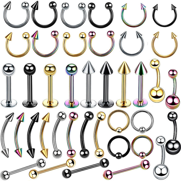 Wholesale Stainless Steel Geometric Nose Ring And Eyebrow Nail Piercing Jewelry Set Electroplated Unisex