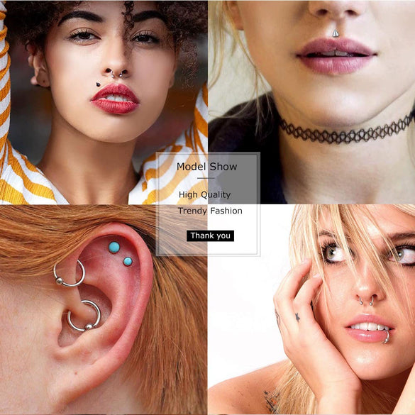 Wholesale Stainless Steel Geometric Nose Ring And Eyebrow Nail Piercing Jewelry Set Electroplated Unisex