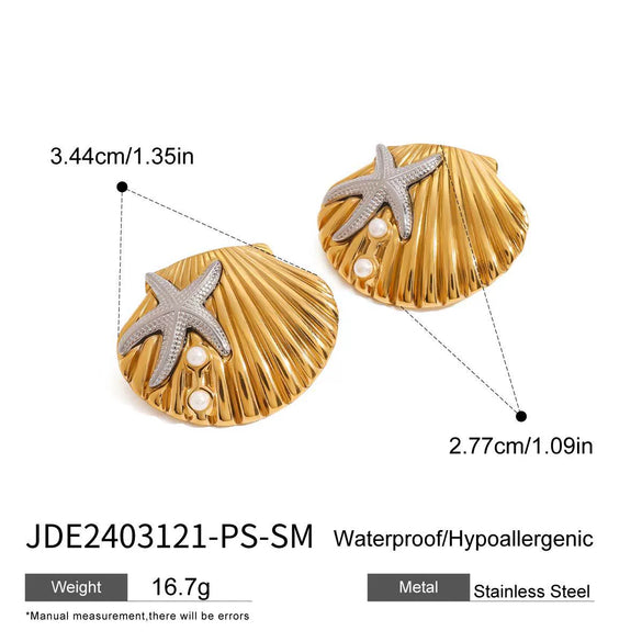 Wholesale Stainless Steel Geometric Ocean Wind Hammer Starfish Rib Shell Earrings For Women With Electroplating Treatment