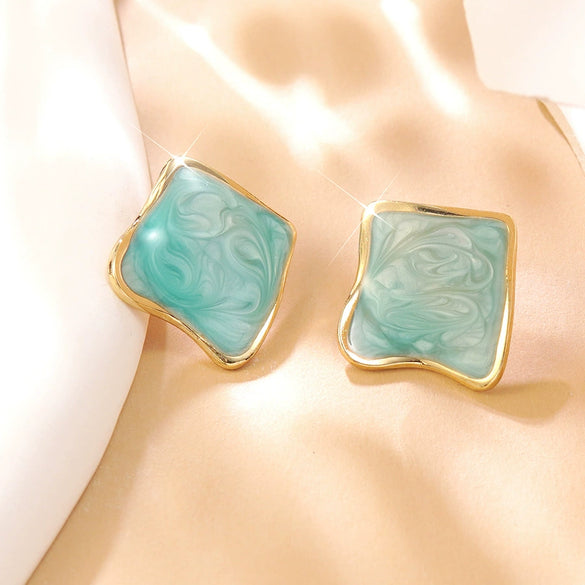 Wholesale Stainless Steel Geometric Oil Dripping Earrings For Women Sweet And Cool Style