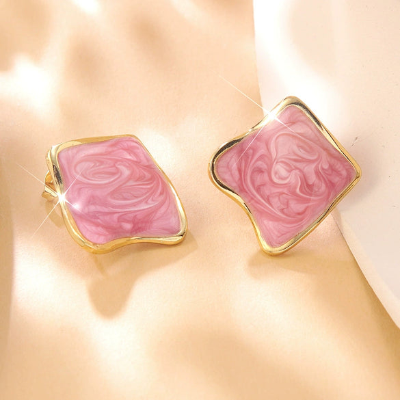 Wholesale Stainless Steel Geometric Oil Dripping Earrings For Women Sweet And Cool Style
