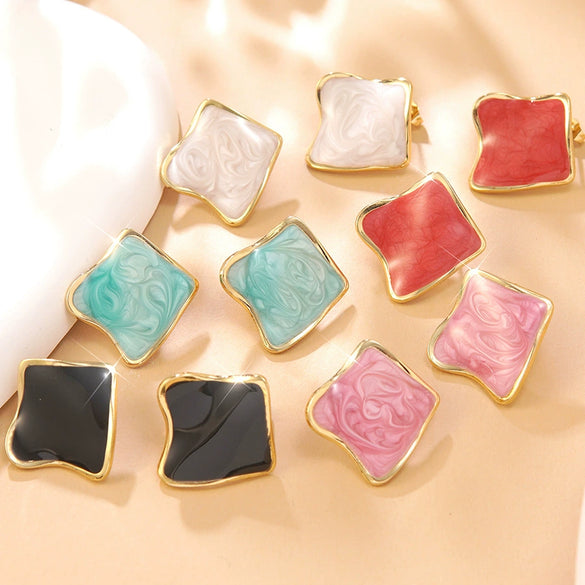 Wholesale Stainless Steel Geometric Oil Dripping Earrings For Women Sweet And Cool Style