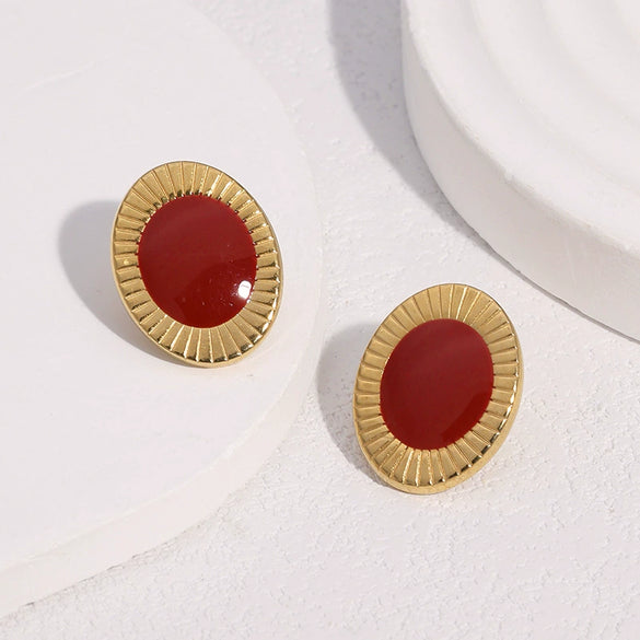 Wholesale Stainless Steel Geometric Oil Drop Electroplated 18K Gold Nonfading Earrings For Women In Classic Retro Minimalist Style