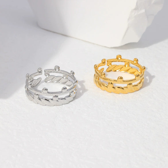 Wholesale Stainless Steel Geometric Open Adjustable Ring And Bracelet For Women With 18K Gold Electroplating