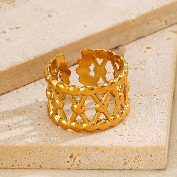 Wholesale Stainless Steel Geometric Open Adjustable Ring For Women 18K Gold Plated