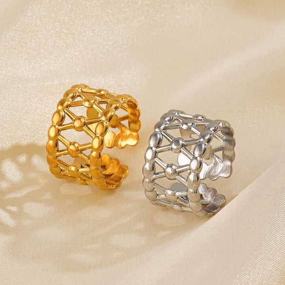 Wholesale Stainless Steel Geometric Open Adjustable Ring For Women 18K Gold Plated