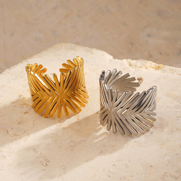 Wholesale Stainless Steel Geometric Open Ring Electroplated In Hiphop Ins Style For Women