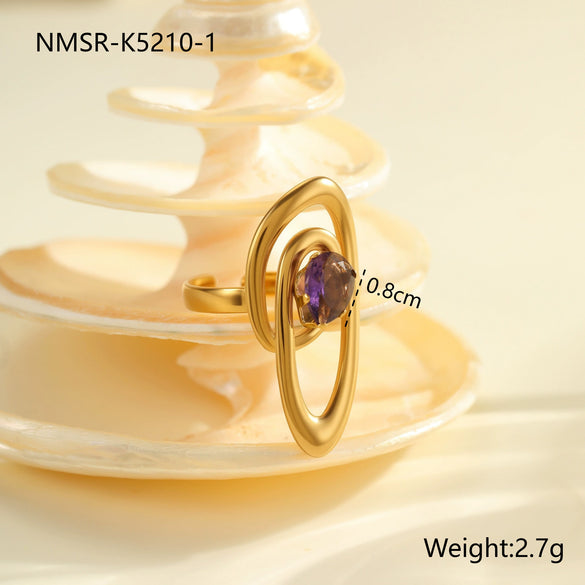 Wholesale Stainless Steel Geometric Open Ring Electroplated Jewelry In Light Luxury Style For Women