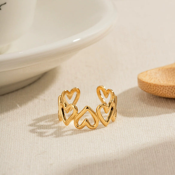 Wholesale Stainless Steel Geometric Open Ring Jewelry With Electroplating And Retro Temperament Full Of Love And Hollow Design Does Not Fade