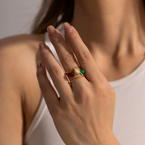 Wholesale Stainless Steel Geometric Open Ring With Electroplating Light Luxury Morandi Color Women's Jewelry
