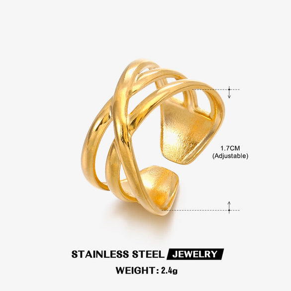 Wholesale Stainless Steel Geometric Opening Adjustable Ring For Ladies With 18K Gold Plated Electroplating