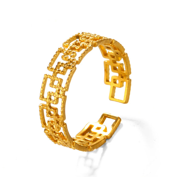Wholesale Stainless Steel Geometric Opening Adjustable Ring For Women With 18K Gold Plated Electroplating