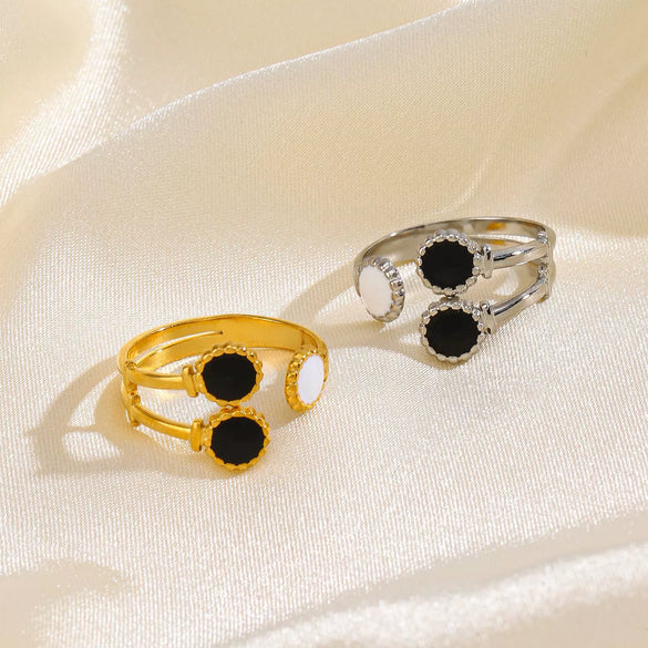 Wholesale Stainless Steel Geometric Opening Adjustable Ring With Real Gold Electroplated Retro Style For Women