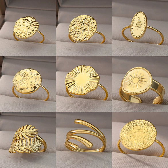 Wholesale Stainless Steel Geometric Opening Ring For Unisex With 18K Gold Plated Electroplating