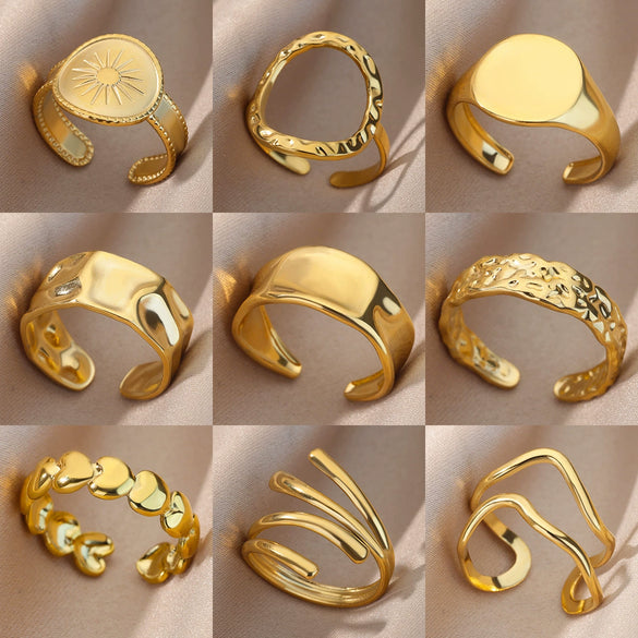 Wholesale Stainless Steel Geometric Opening Ring For Unisex With 18K Gold Plated Electroplating