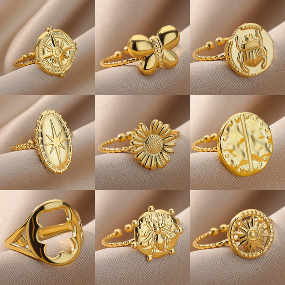 Wholesale Stainless Steel Geometric Opening Ring For Unisex With 18K Gold Plated Electroplating