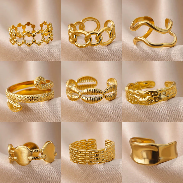 Wholesale Stainless Steel Geometric Opening Ring For Unisex With 18K Gold Plated Electroplating