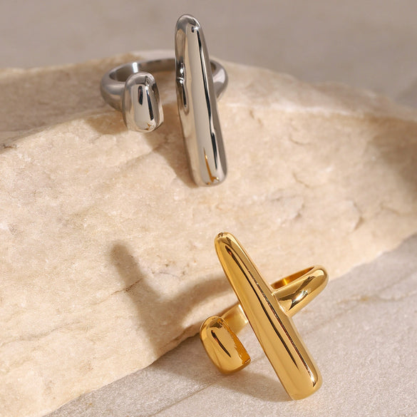 Wholesale Stainless Steel Geometric Opening Ring With Electroplating For Women High Grade Sense Exaggerated Hand Jewelry