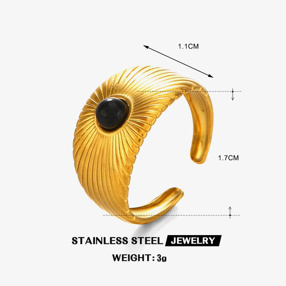 Wholesale Stainless Steel Geometric Opening Ring With Natural Stone Electroplated Ladies' Style