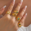 Wholesale Stainless Steel Geometric Opening Ring With Natural Stone Electroplated Ladies' Style