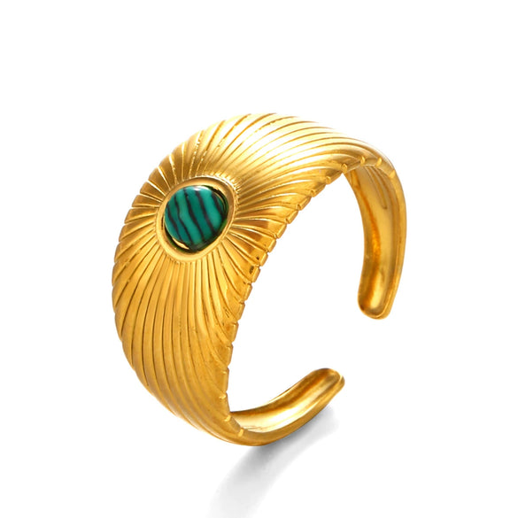 Wholesale Stainless Steel Geometric Opening Ring With Natural Stone Electroplated Ladies' Style