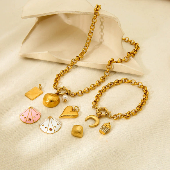 Wholesale Stainless Steel Geometric Oshaped Chain Pendant 18K Gold Plated Necklace And Bracelet For Women