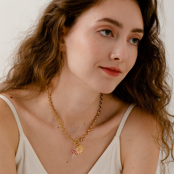 Wholesale Stainless Steel Geometric Oshaped Chain Pendant 18K Gold Plated Necklace And Bracelet For Women