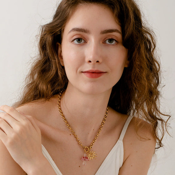 Wholesale Stainless Steel Geometric Oshaped Chain Pendant 18K Gold Plated Necklace And Bracelet For Women