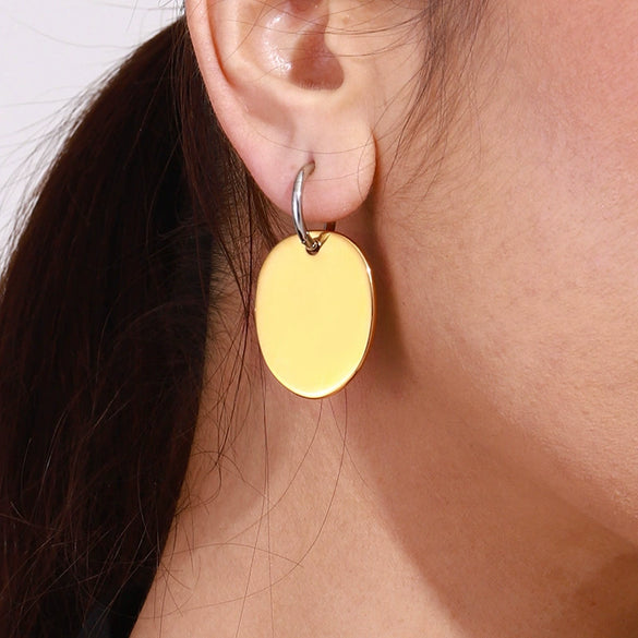 Wholesale Stainless Steel Geometric Oval Earrings With Electroplating And Gold And Silver Color Matching
