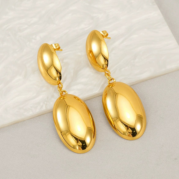 Wholesale Stainless Steel Geometric Oval Electroplated Women's Fashion Earrings