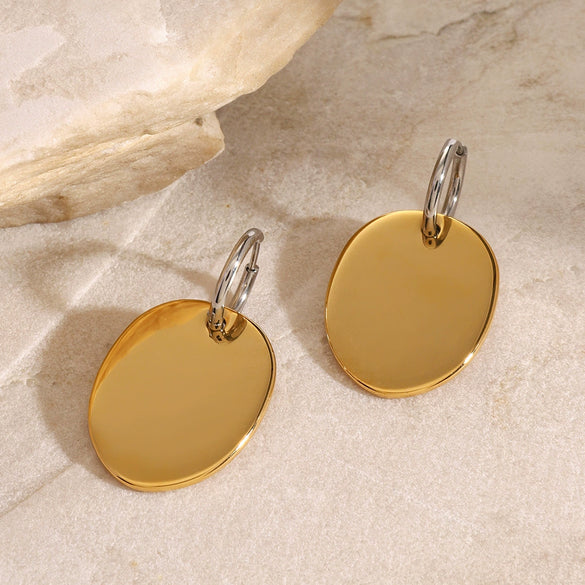 Wholesale Stainless Steel Geometric Oval Pendant Earrings With Gold And Silver Color Matching And Electroplating Treatment For Women