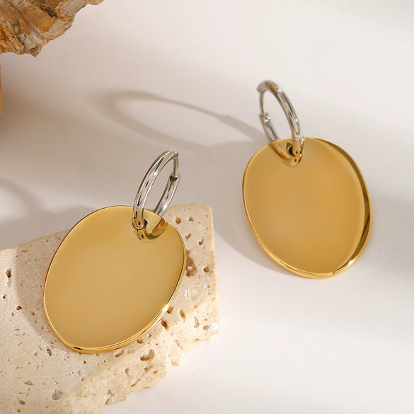 Wholesale Stainless Steel Geometric Oval Pendant Earrings With Gold And Silver Color Matching And Electroplating Treatment For Women