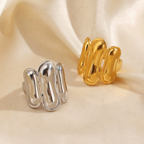 Wholesale Stainless Steel Geometric Oval Real Gold Electroplated Open Ring For Women