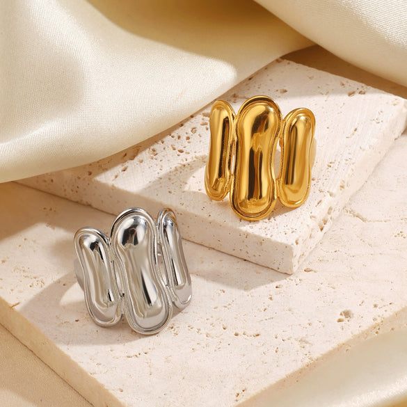Wholesale Stainless Steel Geometric Oval Real Gold Electroplated Open Ring For Women