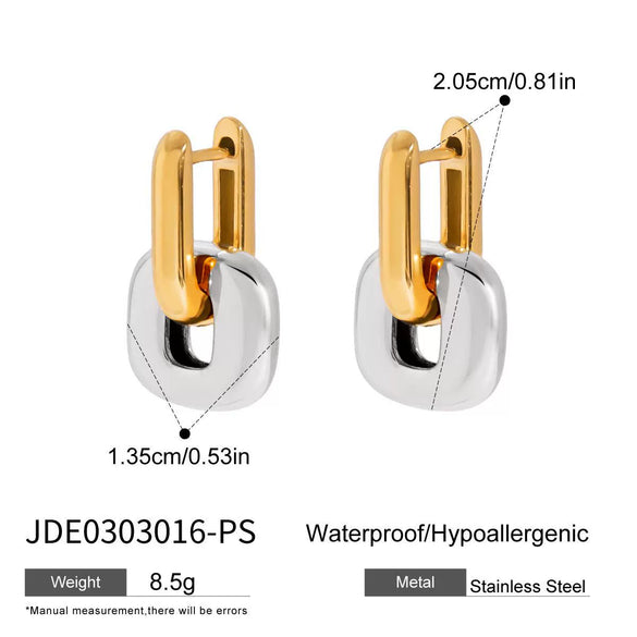 Wholesale Stainless Steel Geometric Oval Stitching Earrings With 18K Gold Electroplating Modern Minimalist French Retro Style