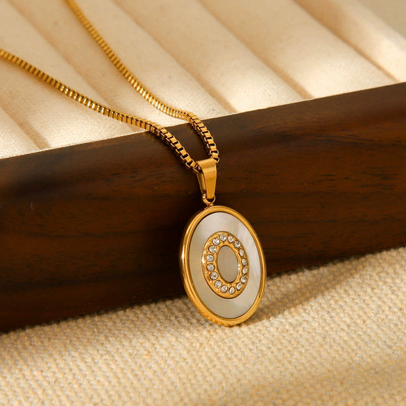 Wholesale Stainless Steel Geometric Pattern Diamond Inlaid White Shell Necklace For Women With Electroplating Process