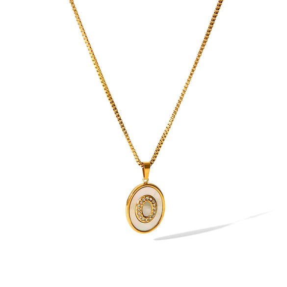 Wholesale Stainless Steel Geometric Pattern Diamond Inlaid White Shell Necklace For Women With Electroplating Process