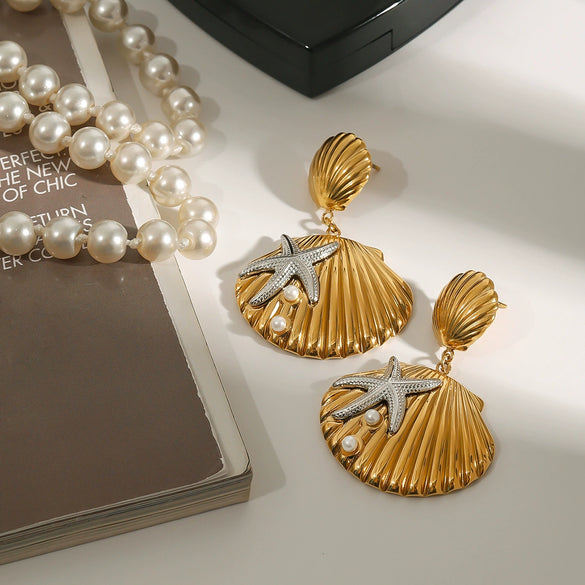 Wholesale Stainless Steel Geometric Pattern Electroplated Ocean Style Earrings For Women