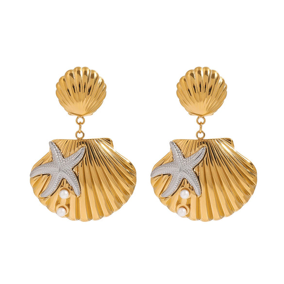 Wholesale Stainless Steel Geometric Pattern Electroplated Ocean Style Earrings For Women