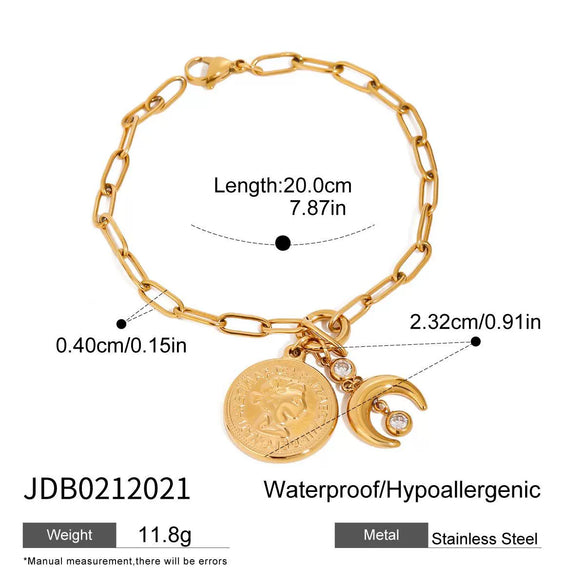 Wholesale Stainless Steel Geometric Pattern Electroplating Women's Light Luxury Coin Pendant Bracelet