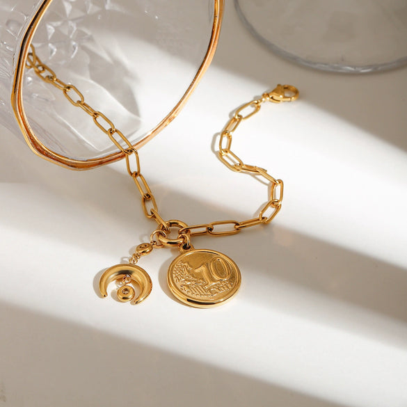 Wholesale Stainless Steel Geometric Pattern Electroplating Women's Light Luxury Coin Pendant Bracelet